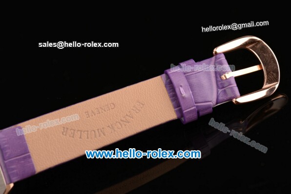 Franck Muller Heart Swiss Quartz Rose Gold Case with Purple Leather Strap Diamond Bezel and White Dial - ETA Coating - Click Image to Close